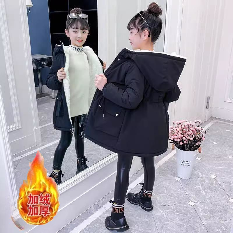 Picture of Girls' fleece-lined Thickened Pike Clothing 2024 Winter Clothing New Style Middle and Large Children's Western Style Cotton-padded Coat Girls' Mid-length Cotton-padded Coat Trendy