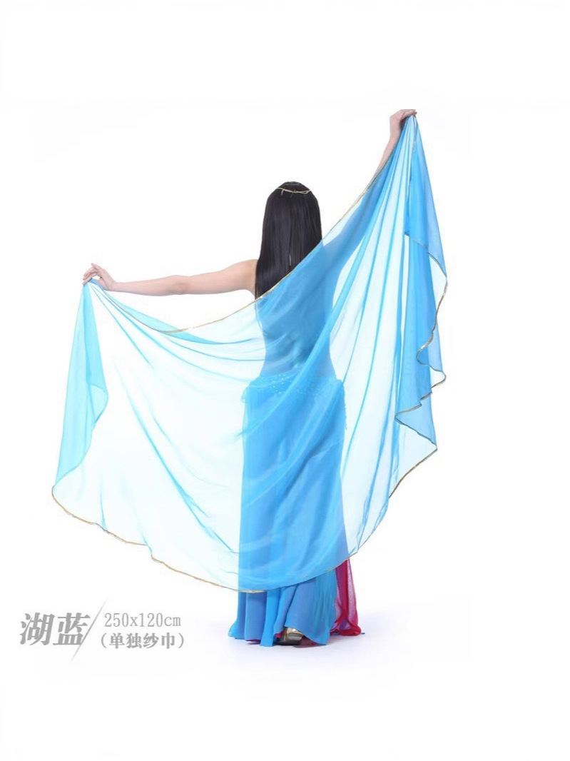 New chiffon gauze scarf belly dancer gauze scarf gold edge belly dance yarn throwing belly dance practice dance big gauze scarf
