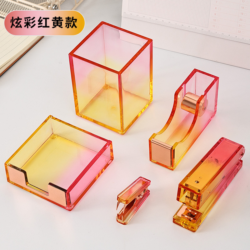 Mingqiang factory acrylic magic color pen container stapler note box tape machine starter desktop office storage wholesale