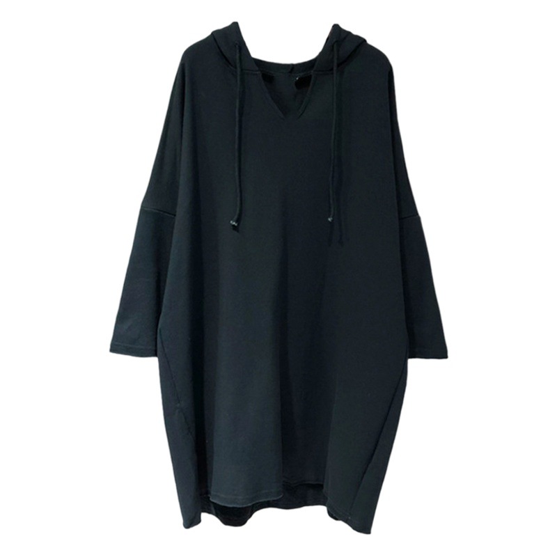 Hooded Long-sleeved Sweatshirt Women's 2022 Autumn New Loose Thin Korean Style Lazy Style bf All-match Midi Top