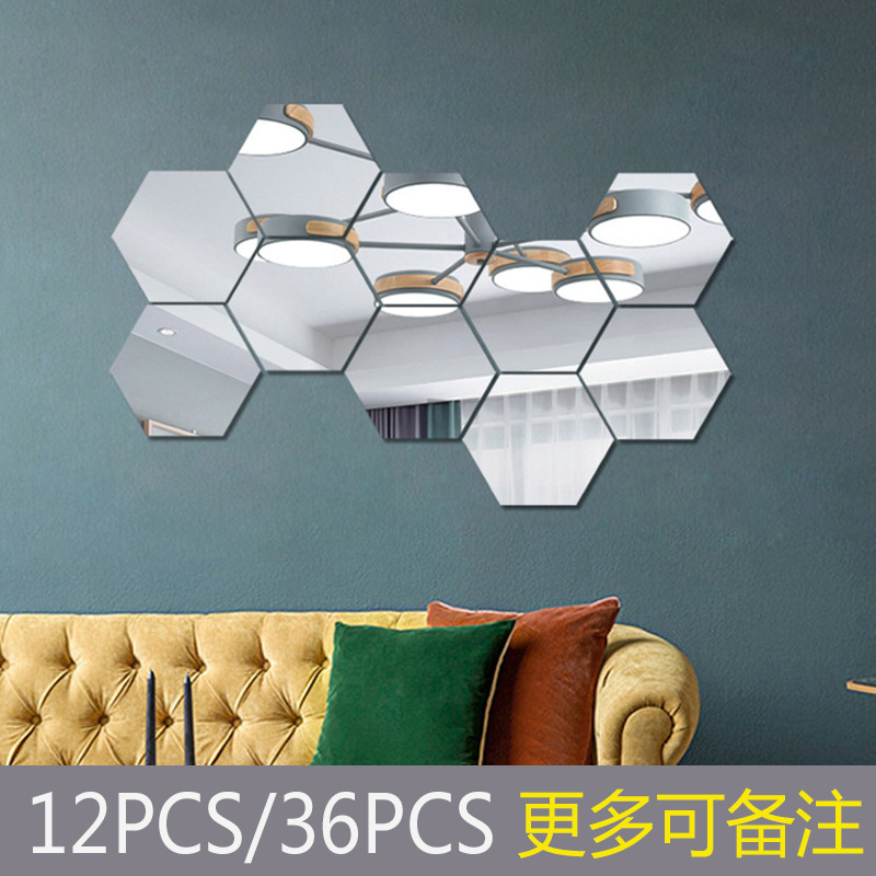 Picture of Cross-border hexagonal acrylic three-dimensional mirror wall sticker self-adhesive living room bedroom background wall home decoration soft mirror