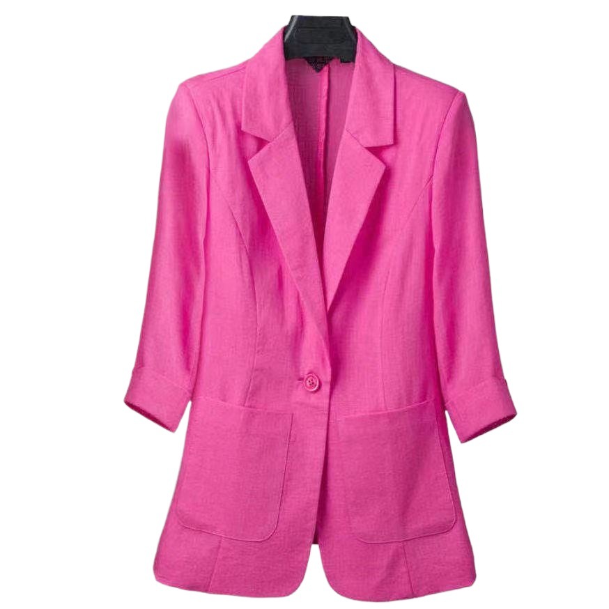Picture of Linen Small Suit Women's Jacket Thin 2024 Summer Suit Korean Style Sun Protection Clothing Casual British Style Women's White Black