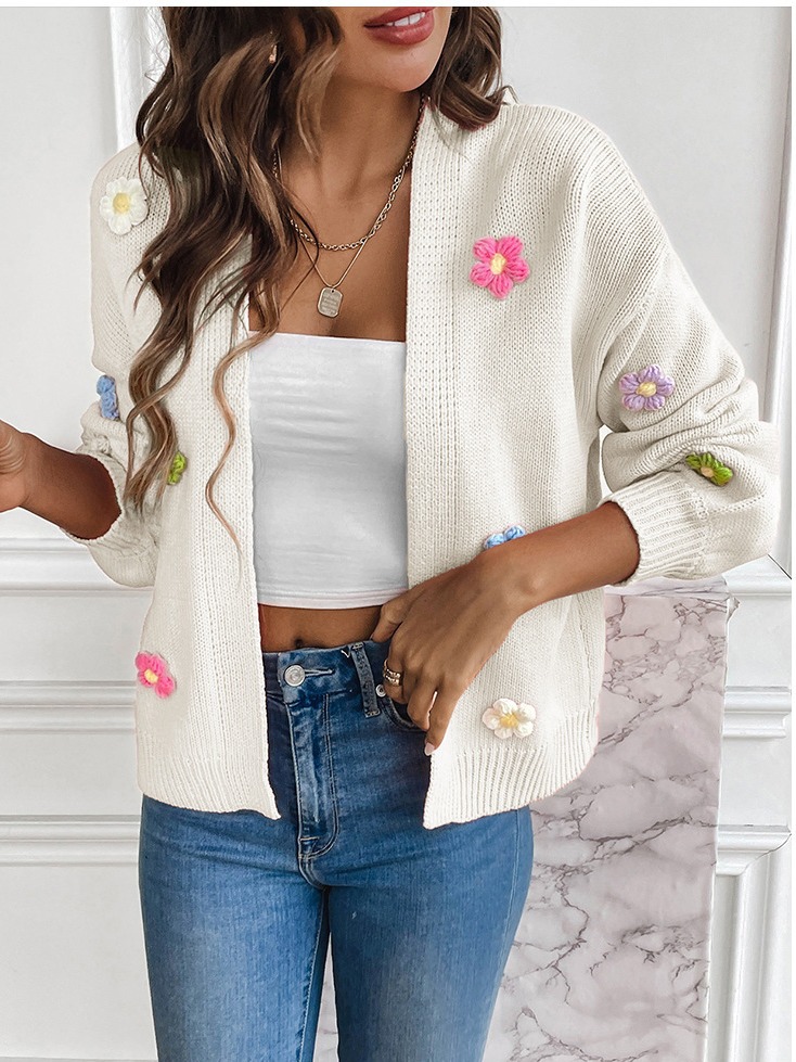 Picture of Foreign trade cross-border new hand hook flower sweet knitted cardigan sweater coat women's lazy casual loose sweater