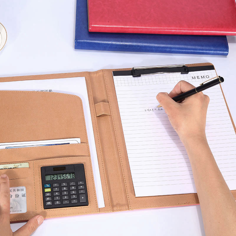 Spot leather folder A4 multi-function business manager clip with calculator car real estate sales data board clip