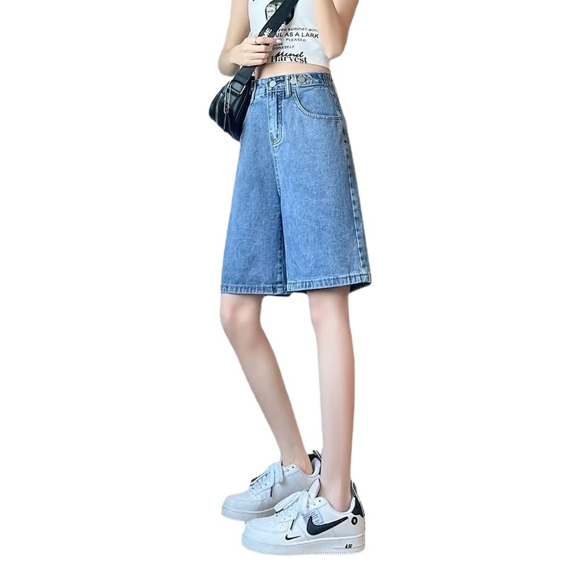 2023 Summer New High Waist Denim Shorts Women's Simple Loose Slimming Shorts Straight Pants plus size Women's Clothing