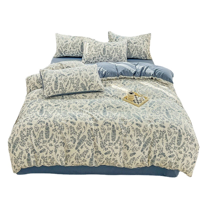 Maternal and Infant Grade Class a Washed Cotton and Linen Four-Piece Set Retro Floral Style Double-Layer Gauze Bedding Student Dormitory 3-Piece Set