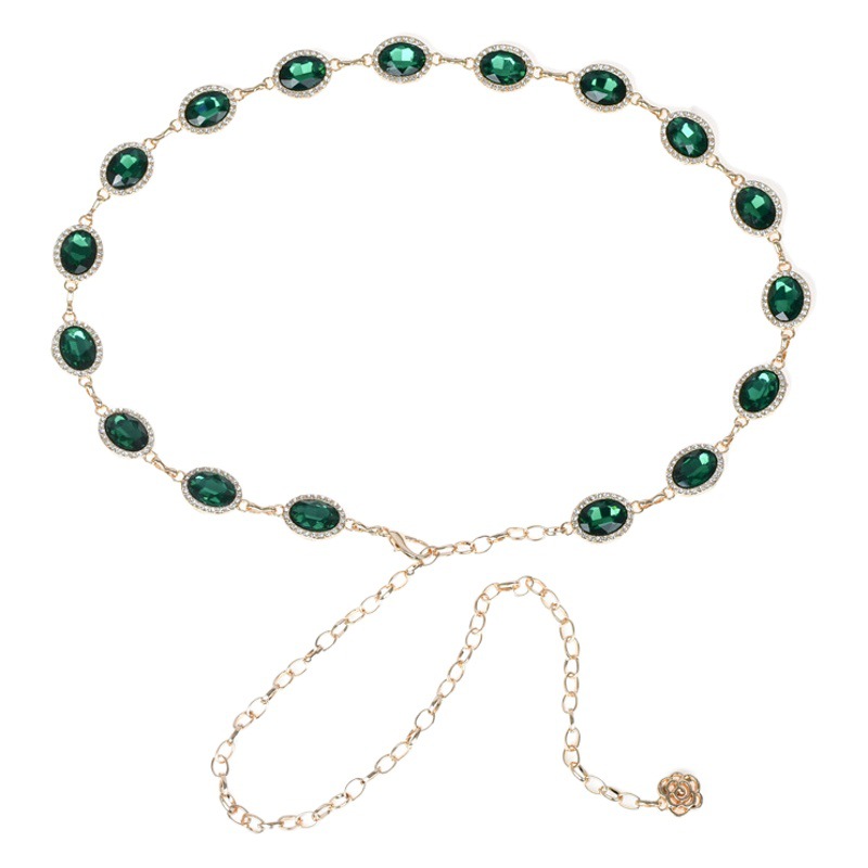 Women's Fashion Metal Waist Chain European and American Amazon Best-Selling Rhinestone Inlaid Belt Versatile Gemstone Decorative Chain Bright Diamond