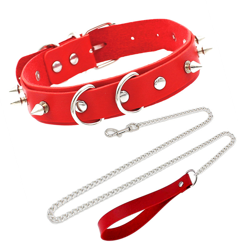 Picture of European and American Exaggerated Adult Sex Products Rivet Collar Flirting Necklace Neck Neck Set Dog Slave Special Traction Rope Set