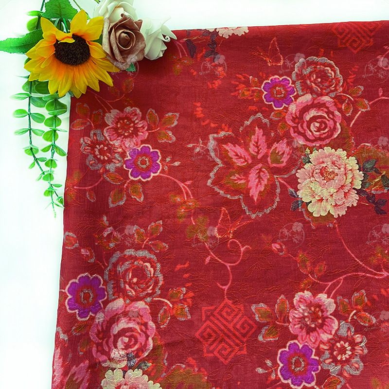 Scarlet paper Tencel jacquard fabric new Chinese style Hanfu cheongsam dress fabric handmade DIY fabric