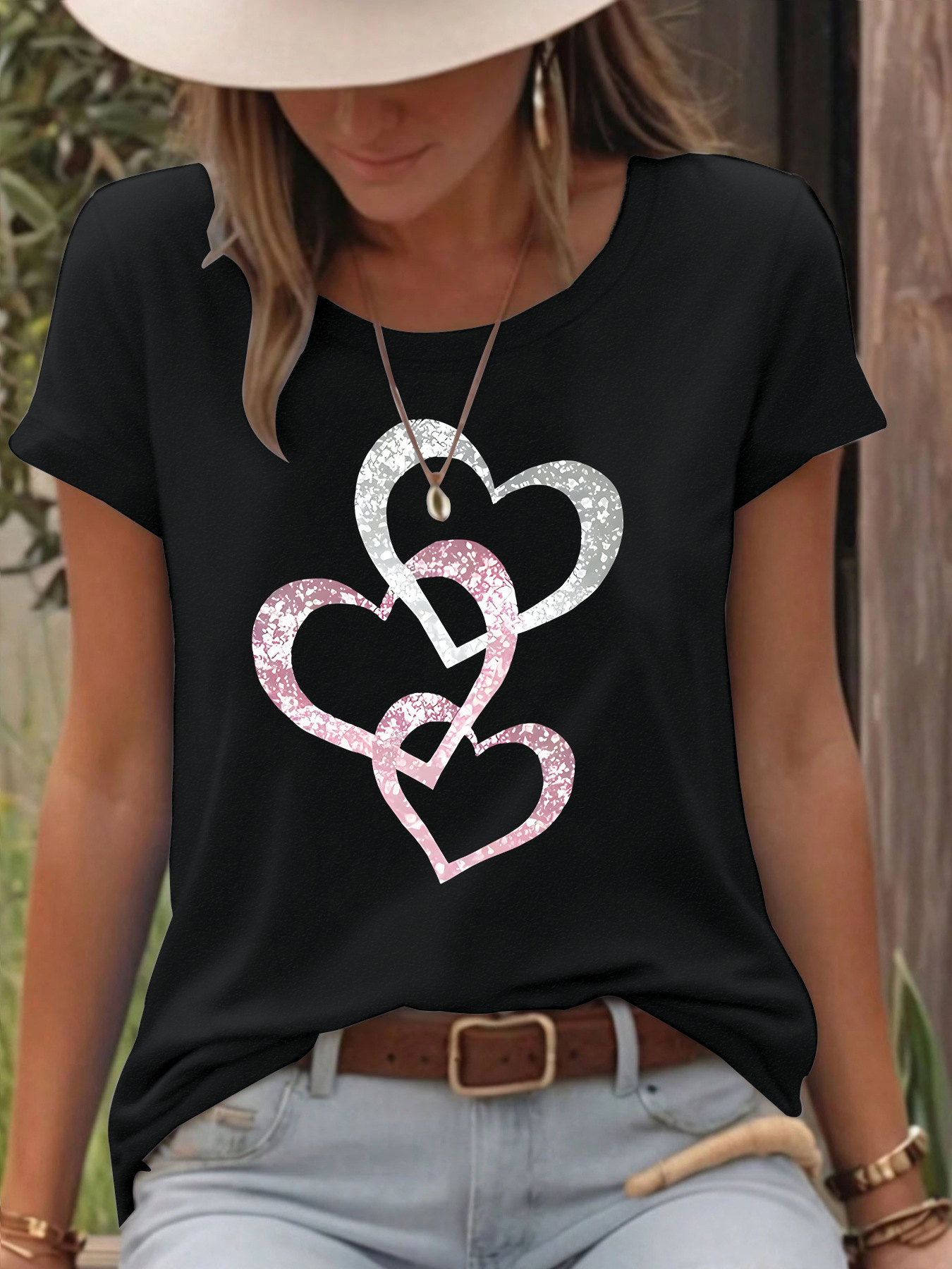 Picture of European and American in stock round neck short sleeve t-shirt love printing summer new comfortable t-shirt cross-border hot sale