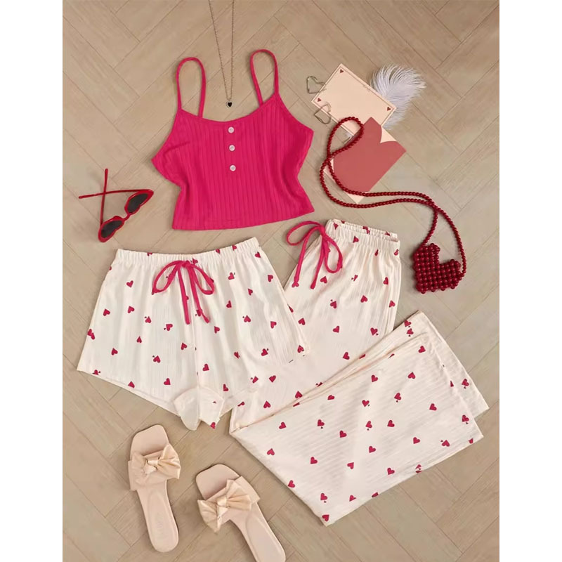 Picture of Pajamas for Women Summer New Style Sweet and Cute Girl Three-piece Suit High-end Suspender Shorts Pants Home Wear Trendy