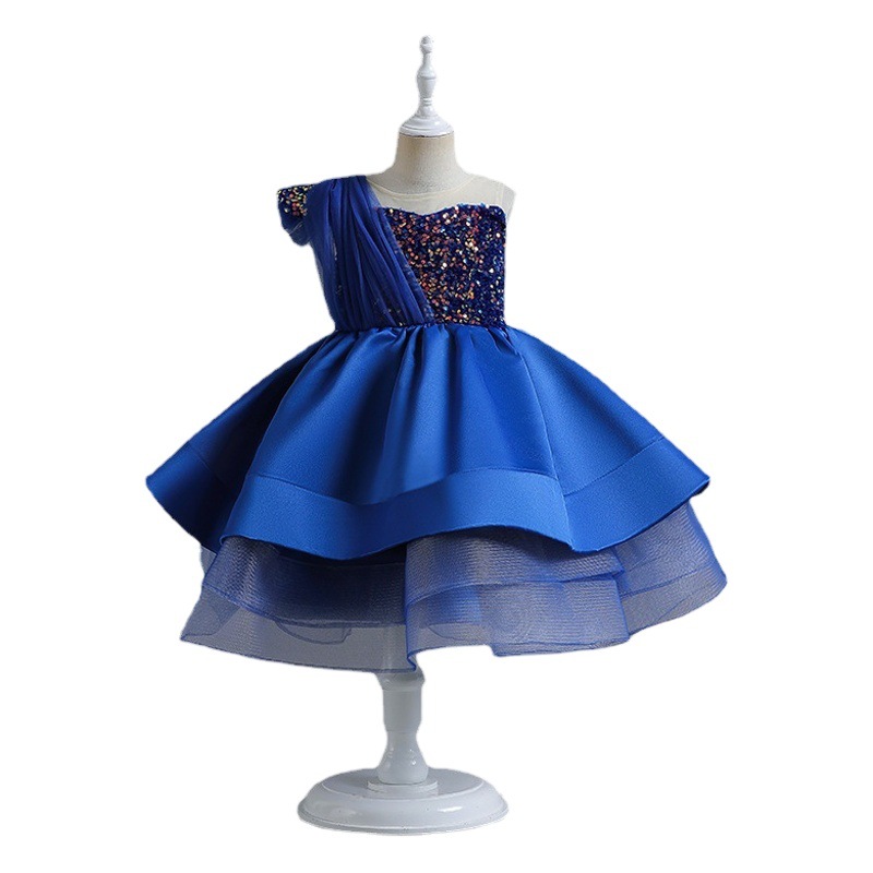 Summer New Children's Dress Children's Princess Dress Little Girl's Sequin Mesh Dress Model Girl's Show Dress