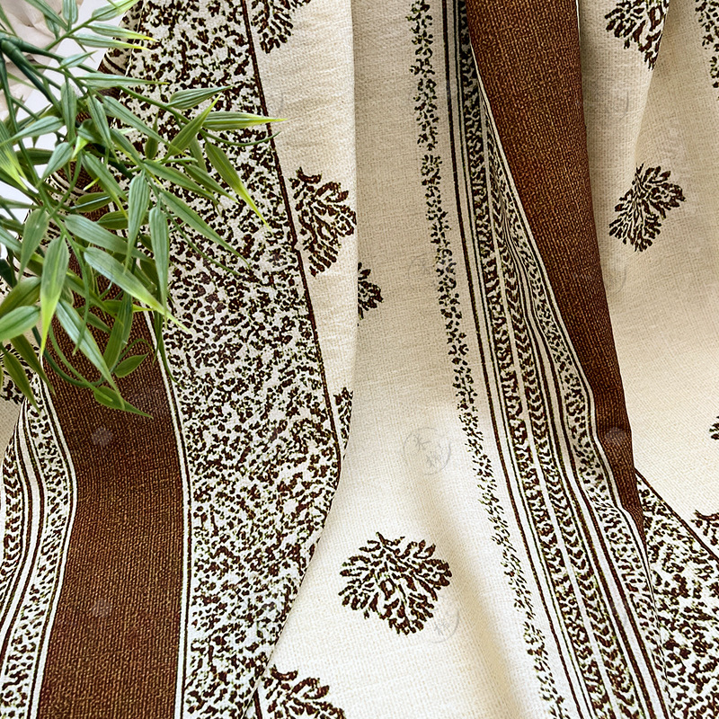 Brown sequence leaf shadow, new Chinese style cheongsam dress, top, Hanfu fabric, digital printed fabric, brocade cotton fabric