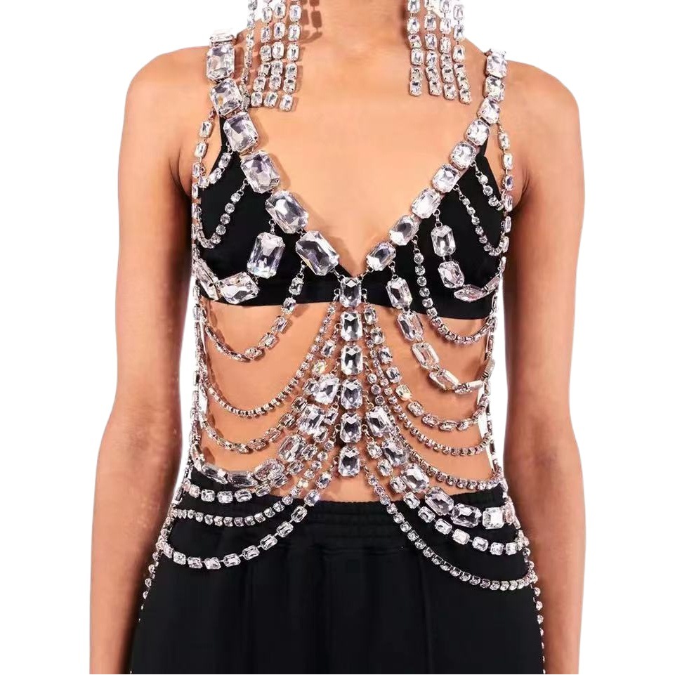 Fashion Sexy Exaggerated Bikini Body Chain Set European and American Hot Selling Tassel Chest Chain Underwear red Jewelry Chain for Women