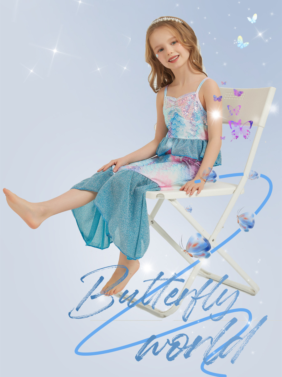Picture of Cross-Border Foreign Trade Girls Mermaid Sequin Dress Children's Fashionable Sleeveless Mermaid Princess Dress Fishtail Long Dress