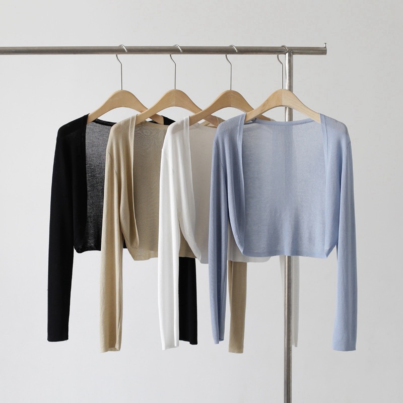 Korean Style Tencel Knitted Cardigan Jacket Spring & Fall New Outer Thin Waistoutwear Air-Conditioning Shirt Blouse Short Top