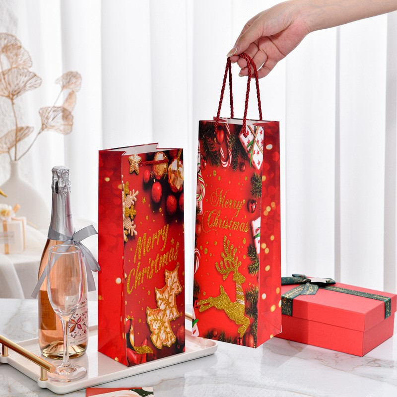 High-end red wine tote bag Christmas single gift bag classic wine hand bag gift gift bag