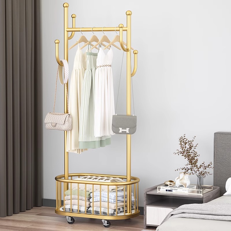 Clothes Rack Floor-Standing Bedroom Clothes Rack Home Living Room Light Luxury Clothes Drying Rack Metal Simple Coat Rack Clothes Hanging Rack