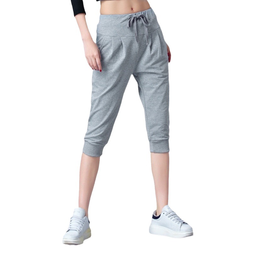 Picture of High Waist Stretch Capri Pants Women's Summer Thin Sports Pants Loose Hallen Pants 100.00kg chubby girl plus size Casual Women's Pants
