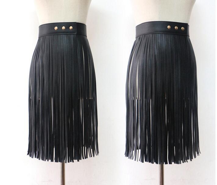 Long Fringe Skirt Women's Belt Gypsy Style Belt Women's All-match Adjustable Skirt PU Leather Waist Seal