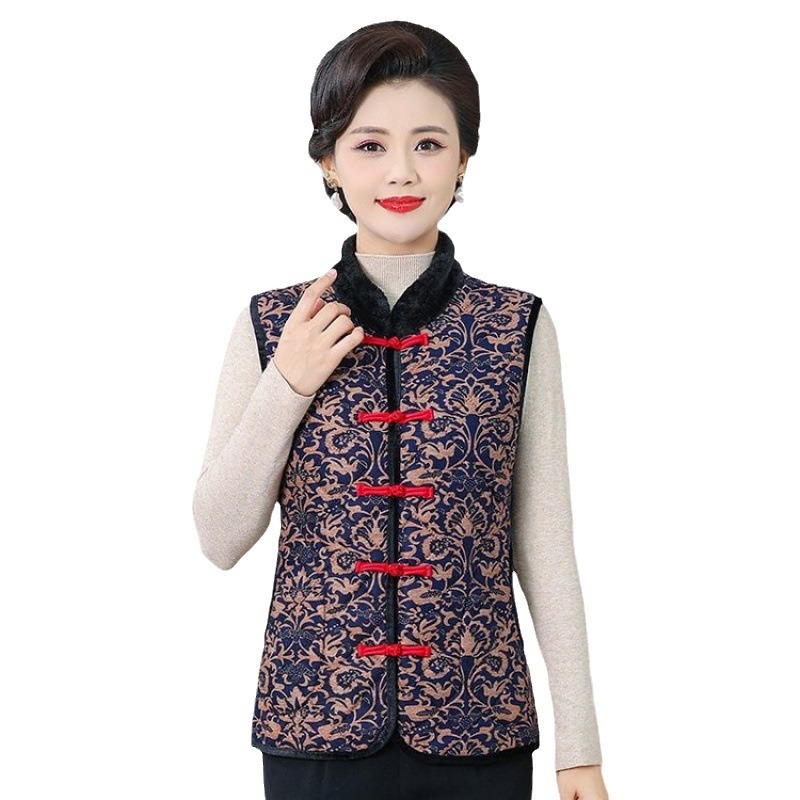 Picture of Middle-aged and Elderly Mother's fleece-lined Vest Women's Autumn and Winter New Chinese Style National Style Thickened Warm Waistcoat Vest for Elderly