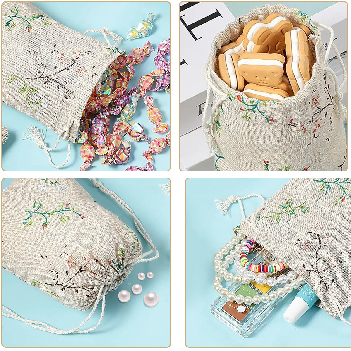 Picture of Printed cotton drawstring bag small bag home travel sundries storage bag Christmas gift packaging bag in stock