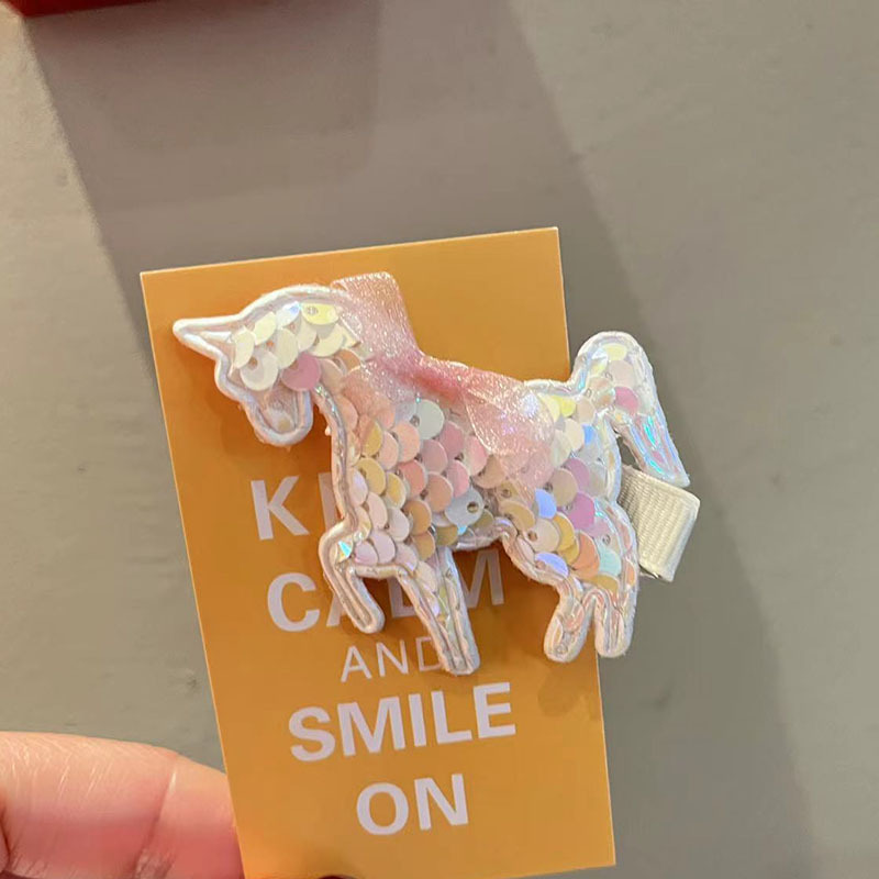 Picture of Cartoon Children's Hair Accessories Korean Color Sequins Unicorn Girls Hairpin Princess Birthday Headwear Liu Haihai Clip