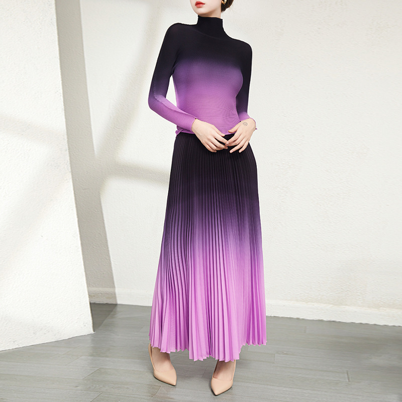 Picture of Miyake Women's Pleated Printed Two-Piece Set Women's Spring High Waist Slim Pleated Skirt Fashionable Gradient Easiest for Match Suit