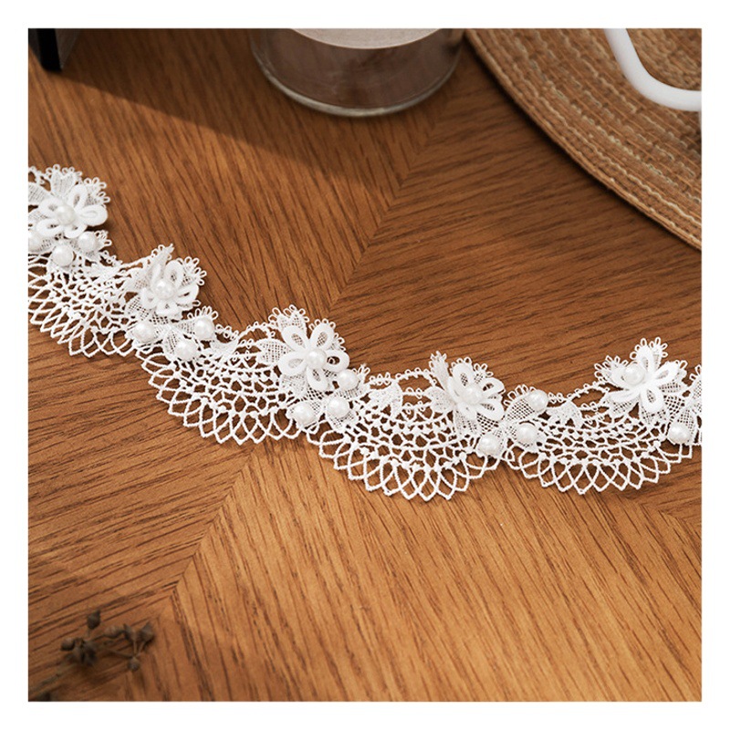 4.5CM Wide White Hollow Bead Handmade Lace Garment Accessories DIY Skirt Nearline Decorative Material Fabric