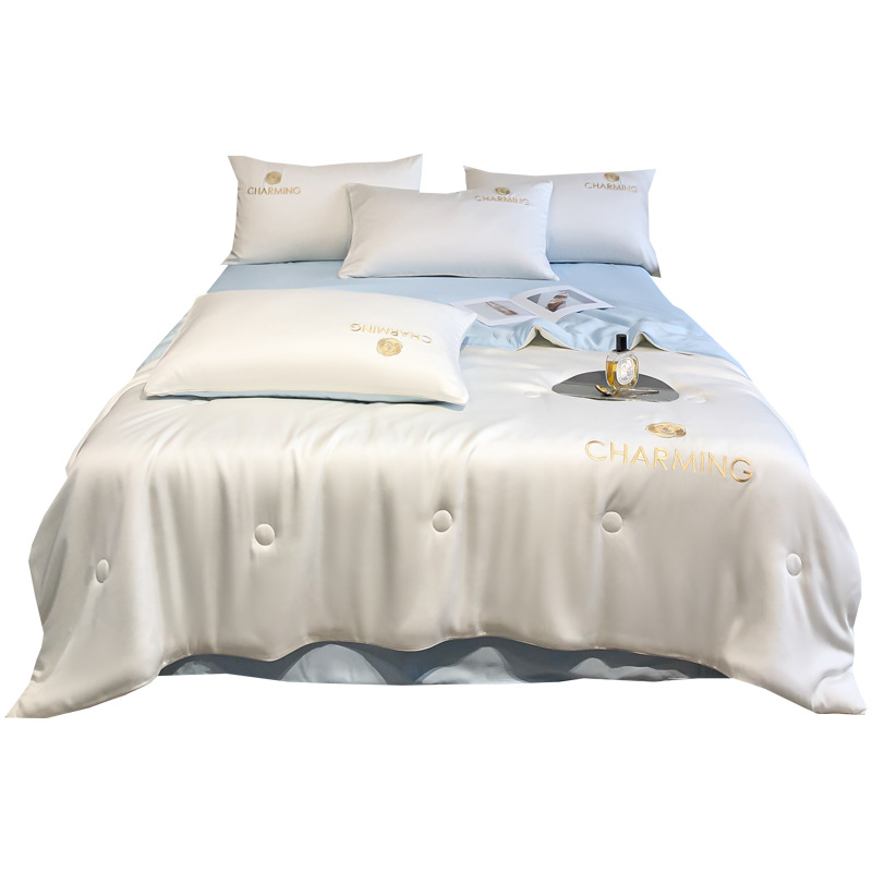 Picture of Washed Ice Silk Summer Quilt Four-piece Solid Color Embroidered Cool Air Conditioned Quilt Summer Gift Summer Quilt Summer Thin Quilt