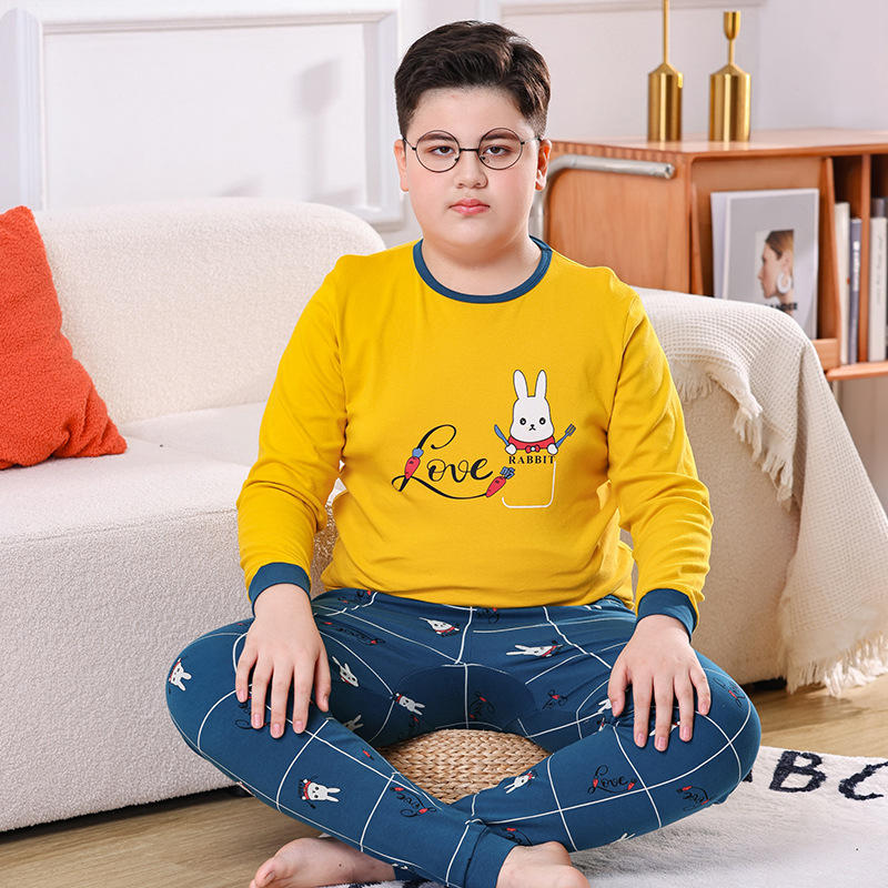 Picture of Chubby Children's Autumn Clothes and Trousers for Boys Plus Fat Plus Plus Teenage Cotton Big Boy Pajamas Children's Thermal Underwear suit
