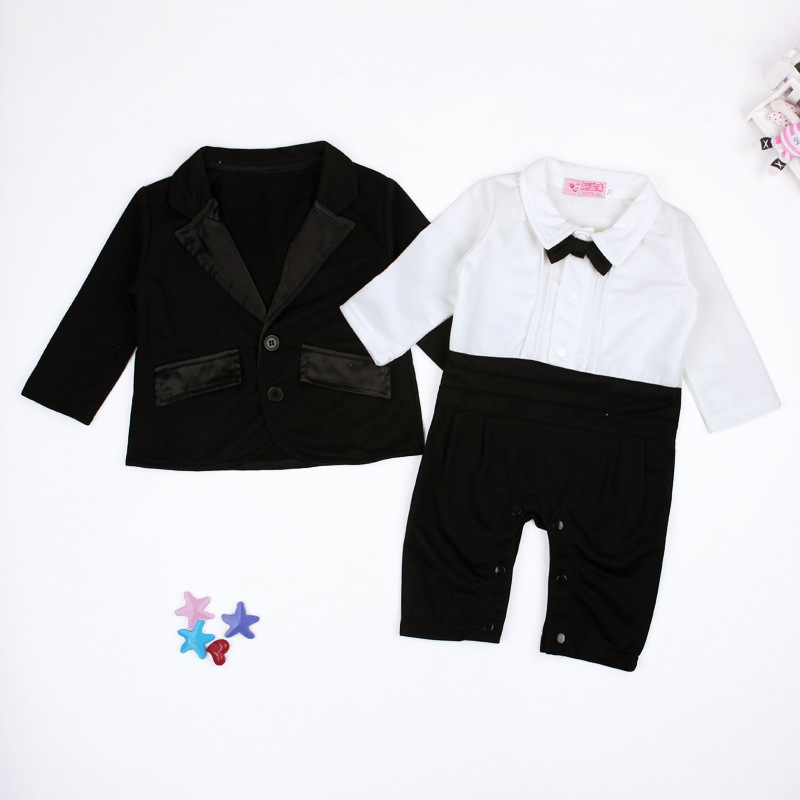 Picture of Foreign trade infant fashion romper gentleman bow tie long sleeve dress jumpsuit + small suit jacket