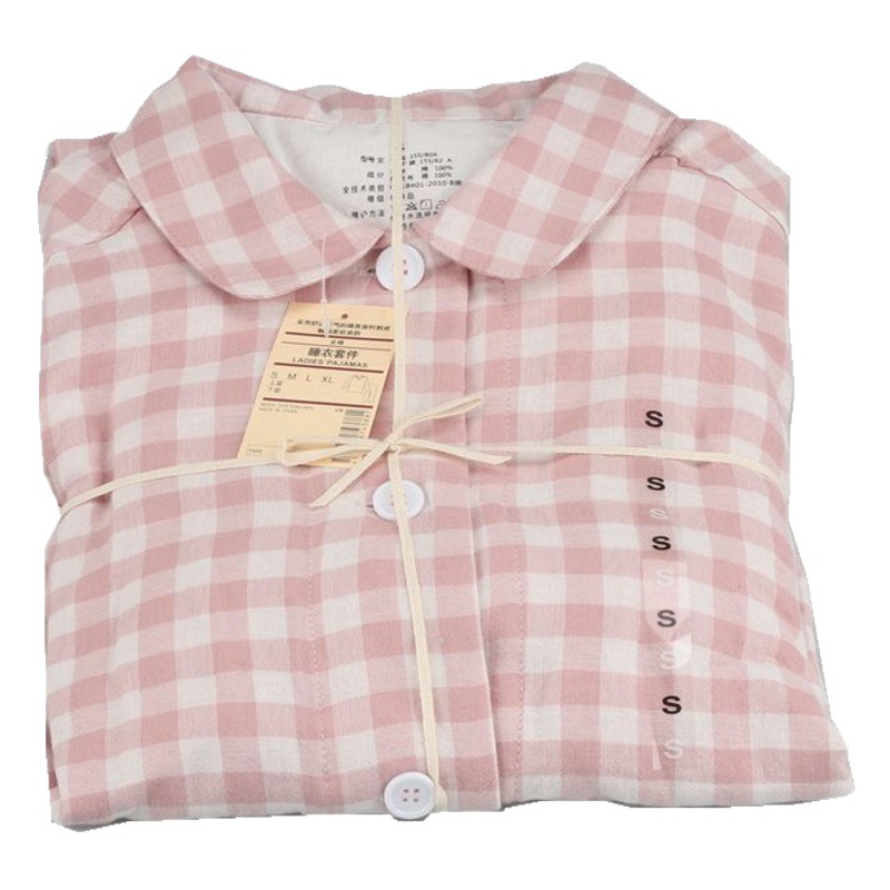 Japanese-style Muji-style Pure Cotton Double-layer Yarn Pajamas Women's Pure Cotton Short-sleeved Pajamas Summer Pure Cotton Short-sleeved Home Clothes