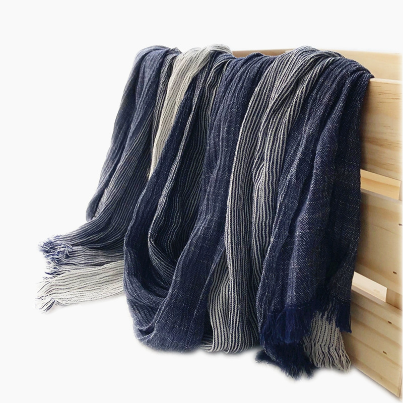 Picture of Amazon Hot Autumn New European and American Striped All-match Silk Scarf Women's Artistic Foreign Style Shawl Men's Cotton Scarf