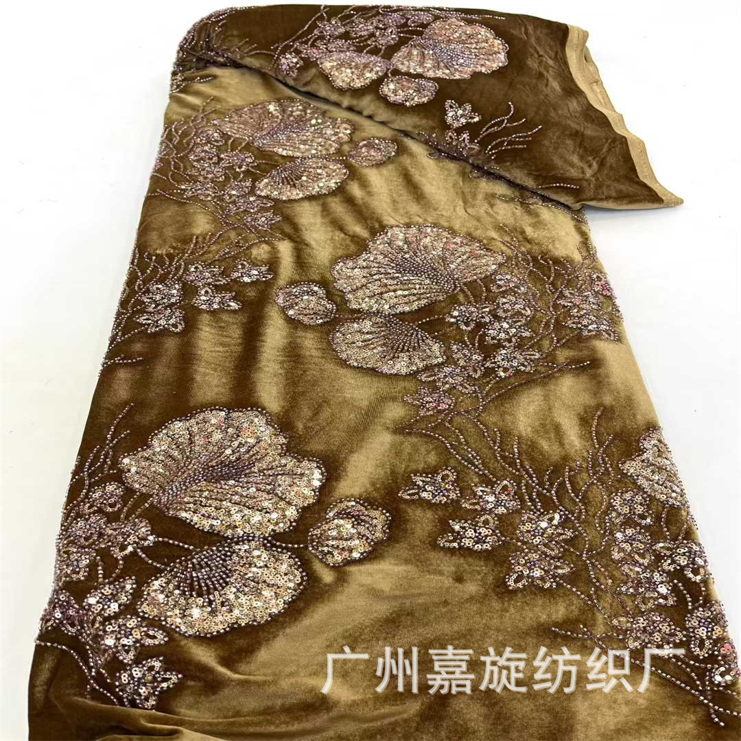 Autumn and winter new national style embroidery with beaded tube sequins embroidered velvet base fabric, Chinese cheongsam evening dress, fashion embroidered cloth