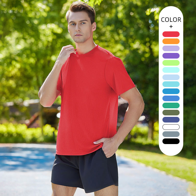 Summer Sports suit Outdoor Solid Color Leisure Fitness Running Crewneck Short-sleeved Shorts Quick-drying Two-piece Set
