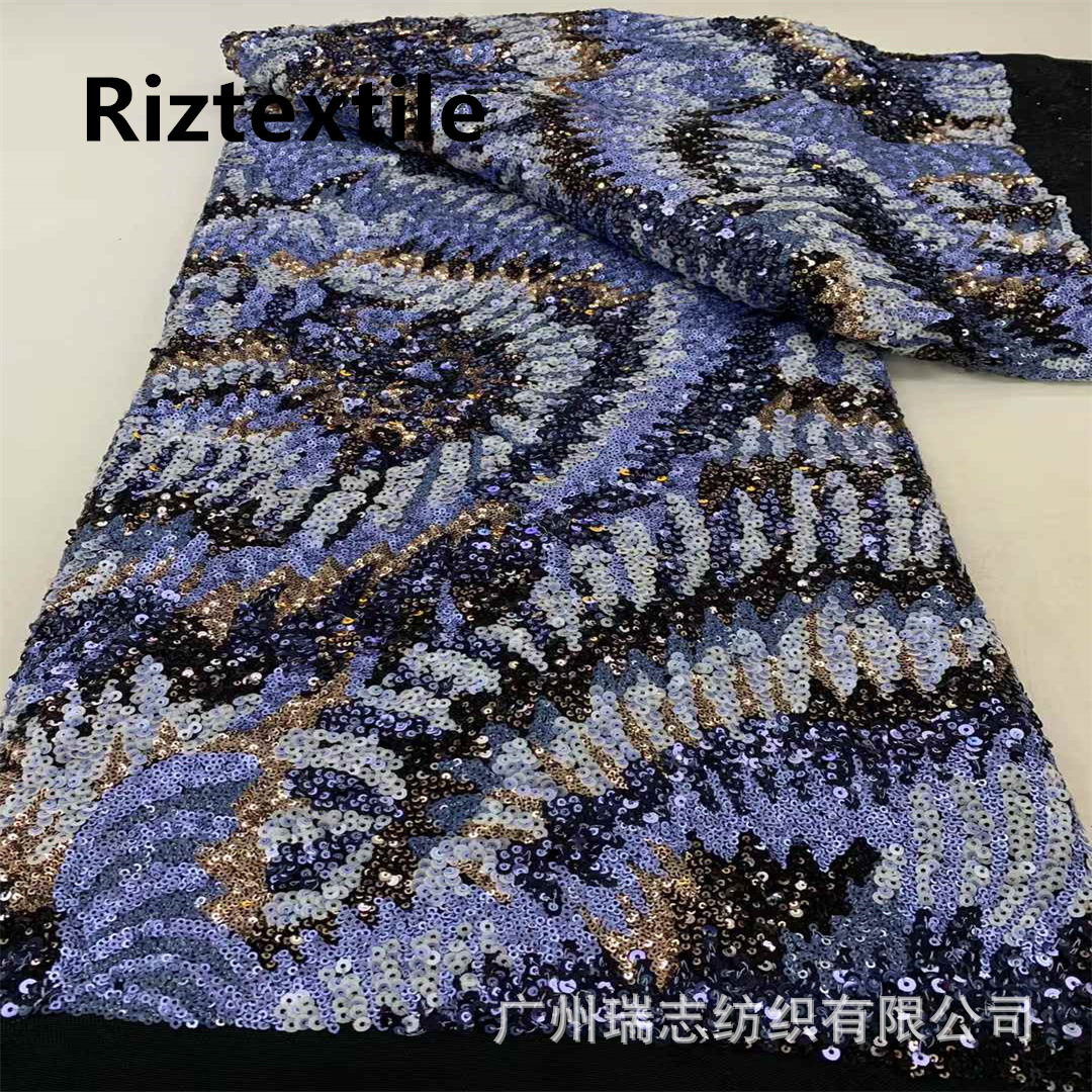 Luxury Seqins Lace Fabric European and American Style Multicolor Sequin Embroidered Bead Tube Dress Lace Embroidered Cloth