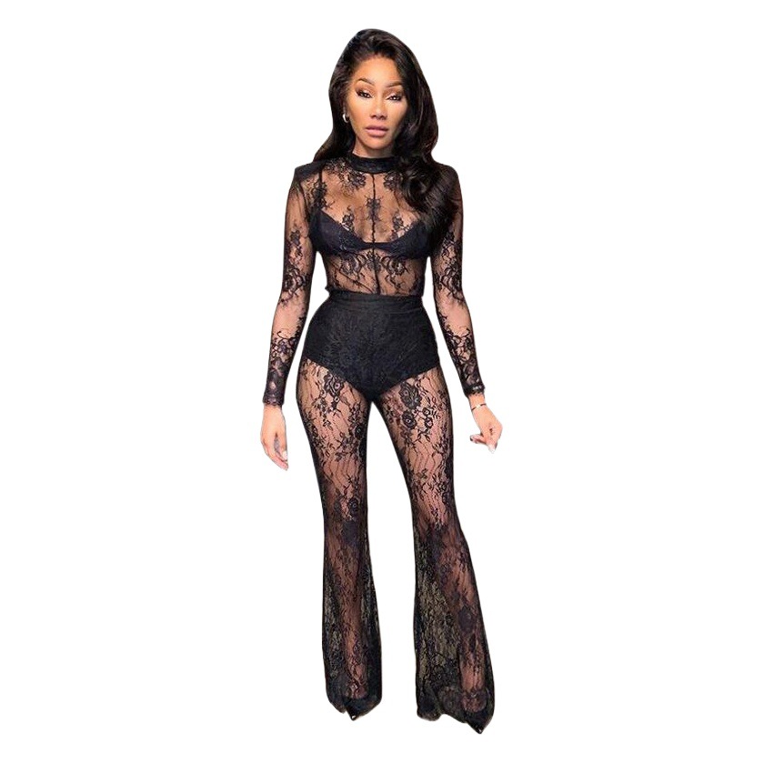 K9801 Europe and the United States cross-border AliExpress eBay Amazon explosions lace perspective sexy nightclub plus size jumpsuit