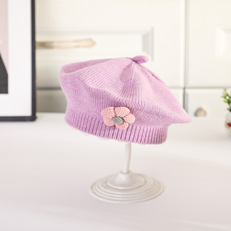 Picture of Baby Hat Autumn and Winter Women's Baby Cute Flower Beret Children's Wool Hat Girls' Knitted Painter Hat Trendy