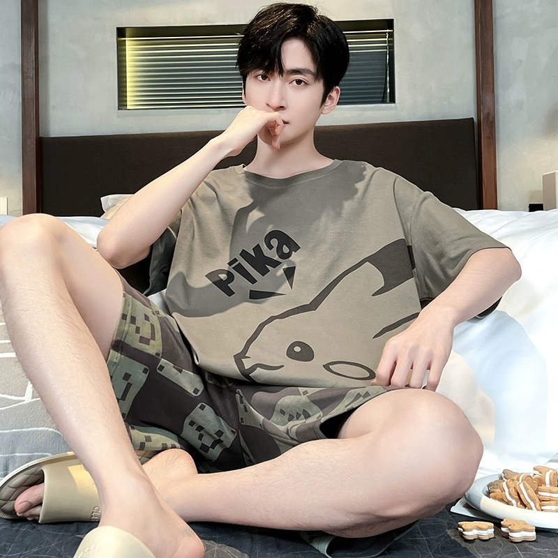 Men's Pajamas Summer Imitation Cotton Short-sleeved 2025 New Men's Two-piece Set plus size Summer Junior Home Clothes suit