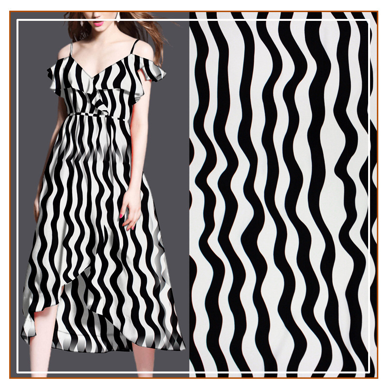 Plain Satin Wavy Printed Fabric Shirt Dress Suspender Skirt Shirt Fabric 2024 Internet Hot Product