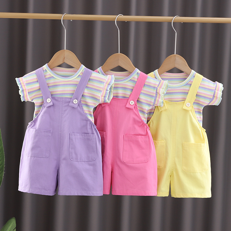 Girls' summer short sleeve suit new summer clothes children's western style rabbit tail strap fashion brand thin two-piece suit fashion