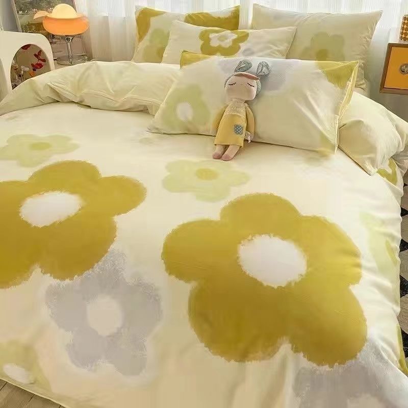Picture of Four Seasons Washed Cotton ins Quilt Cover Four-piece Set Student Dormitory Bed Sheet Double Three-piece Set Quilt Cover Bedding