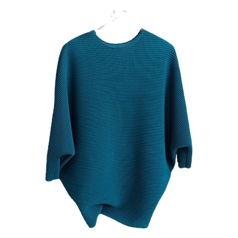 High-grade pleated top women's plus size T-shirt women's batwing shirt 2023 New loose slimming knitted pullover