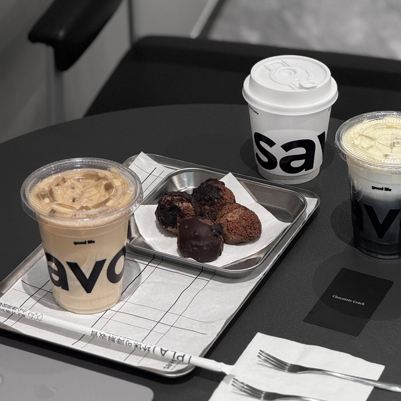 Trendy Popular Coffee Cup Disposable with Lid Commercial Takeaway Packaging High-End Exquisite Hot and Cold Drink Milk Tea Paper Cup