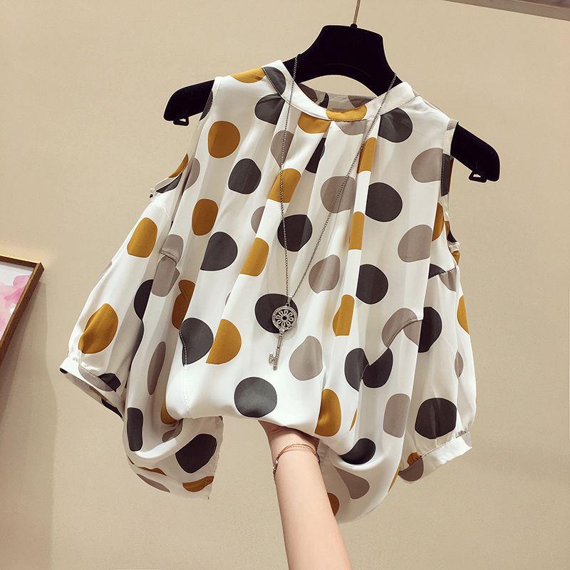 Picture of plus size Women's Clothing Summer Chubby Girl Loose Slimming Belly-Covering Foreign Style Top Polar Point Shoulder Short-Sleeved Chiffon Shirt