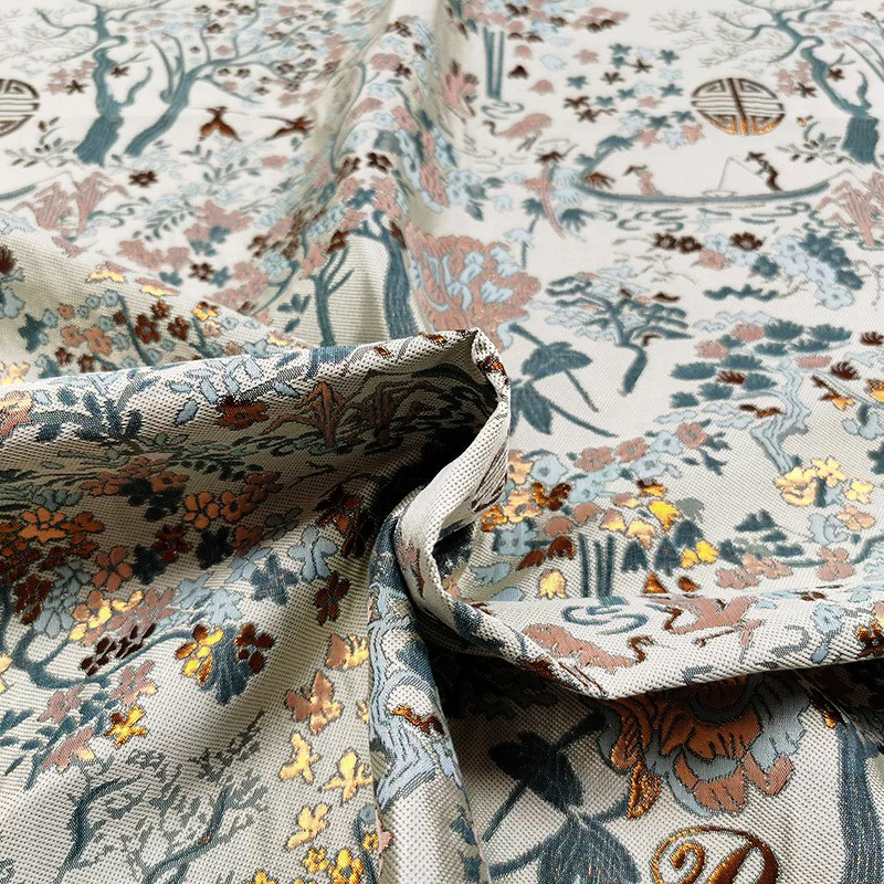 Picture of New Chinese Style Fabric Imitation Song Jacquard Fabric Wanshou Fu Fa Cai Tree Pattern Yarn-dyed Jacquard Fabric Cheongsam Tang Suit Fabric