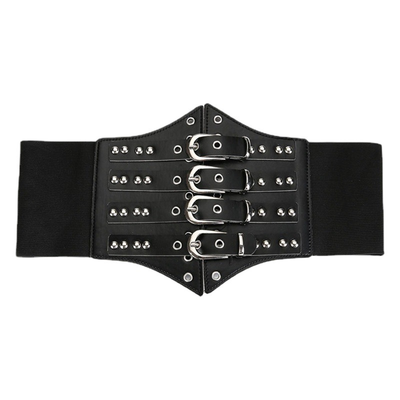 European and American style silver metal buckle elastic wide belt fashionable all-match dress waist decoration women's elastic waist seal
