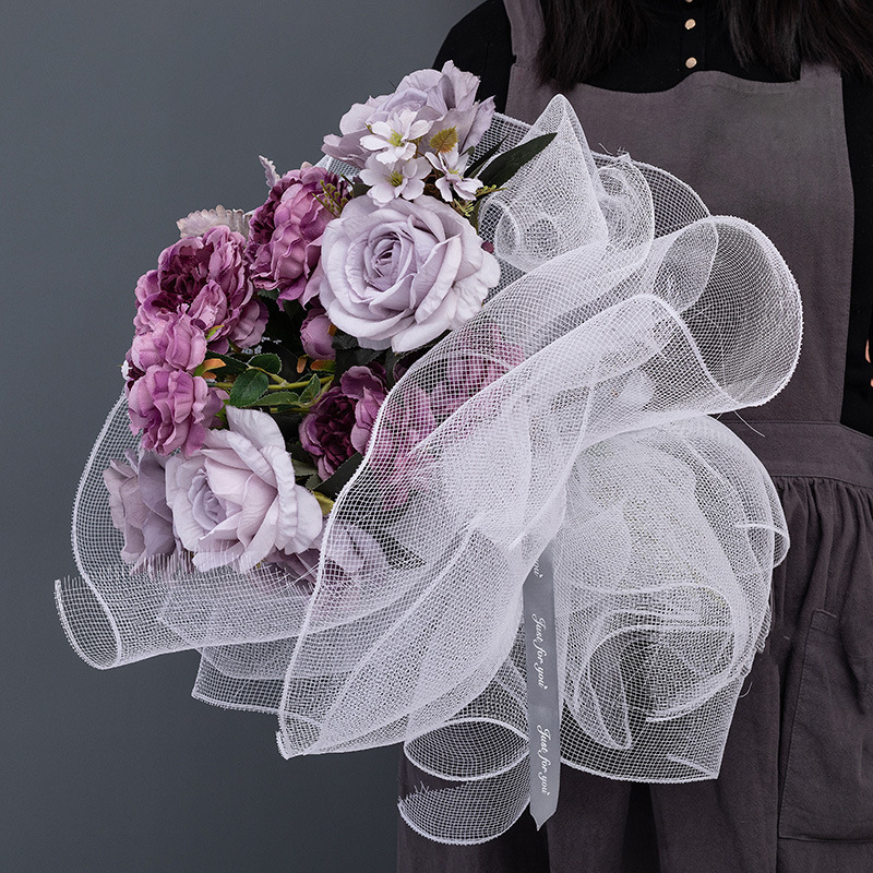 Korean Pp Yarn Flower Packaging Moon Shadow Yarn Bouquet Package Flower Gauze Curtain Large Bouquet Hard Grids Mesh Flower Shop Packaging Material
