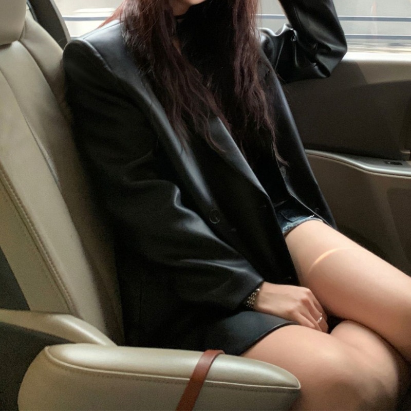 Picture of Suit Leather Jacket Women's Design Sense Niche PU Leather High-end Sense Fried Street Loose Casual Black Elegant Suit Fashion